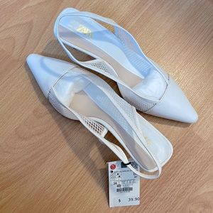 Brand New: Zara White Mesh Slingback Heels